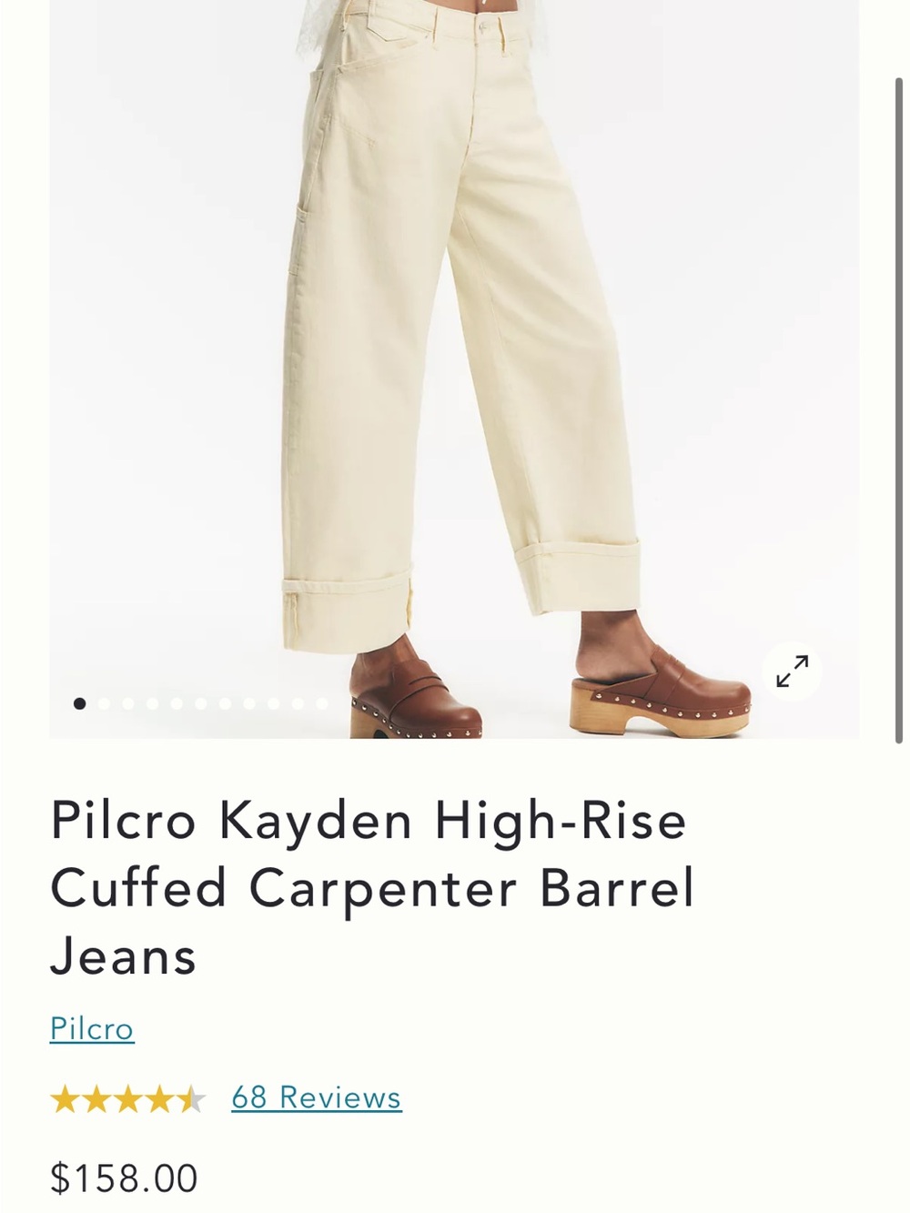 Anthropologie NEW 🍋Pilcro Kayden High-Rise Cuffed Carpenter Pants - Light Beige - Picture 11 of 14